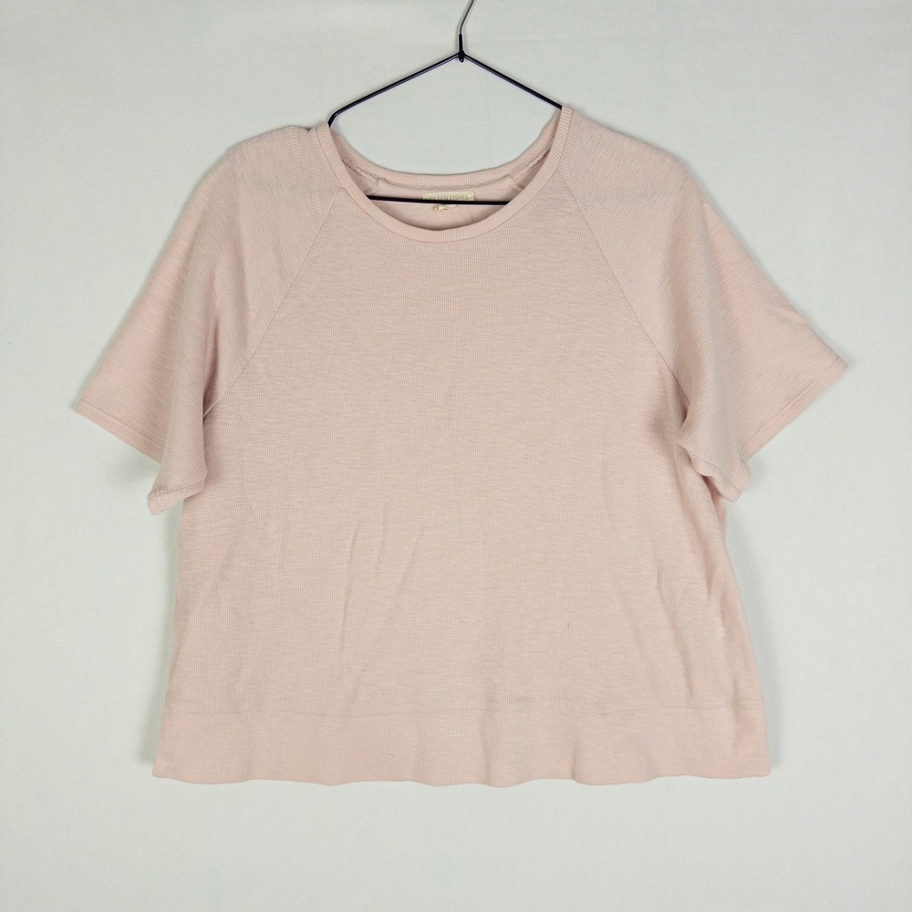 Eileen Fisher Organic Cotton Boxy Crop Tee‎ Womens XS Blush Pink Minimalist